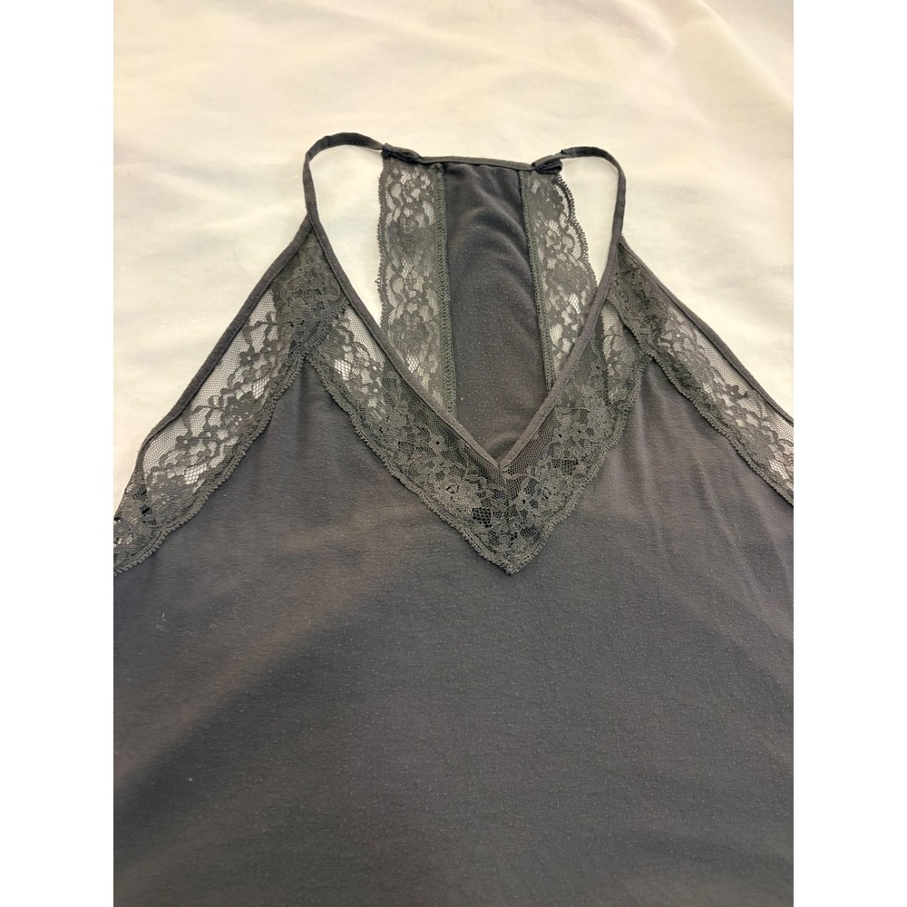 American Eagle Soft & Sexy Lace Trim Racerback Tank Top Charcoal Gray XS